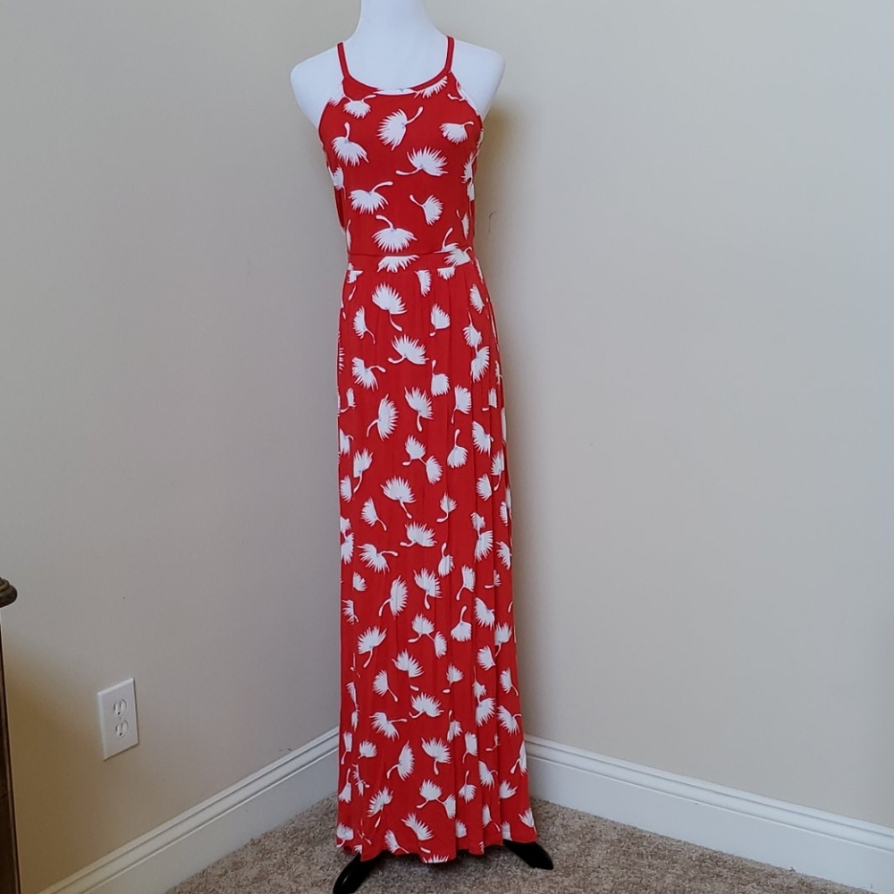 Old Navy Red Maxi Dress with White Palm Print
